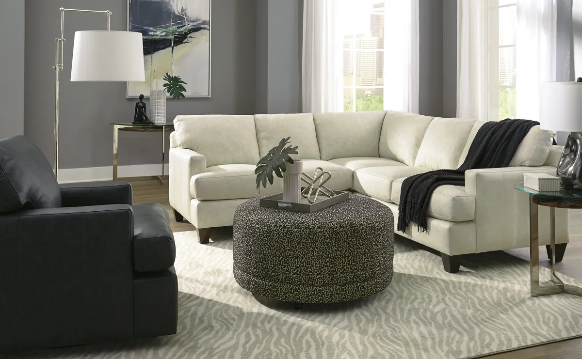LC94321-SECT sectional: Track Arm, Semi-Attached Boxed Back, Tapered Leg, Welt / Piping
