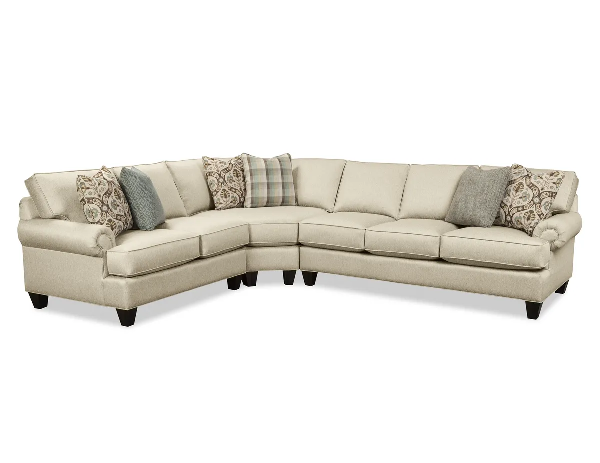 C91321-SECT sectional: Panel Arm, Semi-Attached Boxed Back, Tapered Leg, Welt / Piping