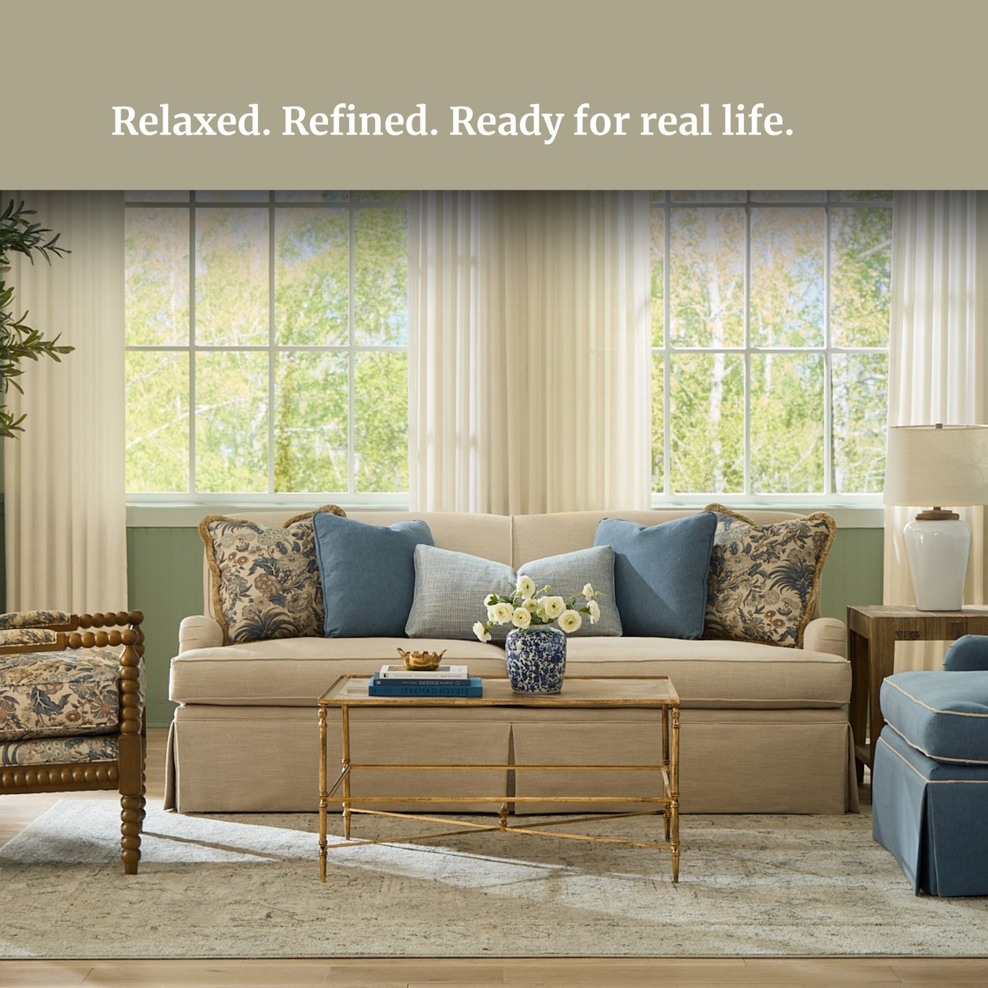 Some rooms just feel like a deep breath.

The Olive sofa from our Paula Deen Home collection brings that feeling home — a skirted silhouette in warm cream, dressed in layers of blue-and-cream toile, soft pillows, and a lumbar that ties it all together. Paired here with a skirted swivel chair and a spindle accent chair, this is a living room that knows exactly who it is.

Relaxed. Refined. Ready for real life.

The Olive is fully customizable — your fabric, your home, your story. Designed by you. Crafted by Craftmaster. 

#CraftmasterFurniture #CraftedByCraftmaster #PaulaDeen #OliveSofa #SouthernStyle #FurnitureDesign #CoastalCottage #HomeDecor #DesignedByYou