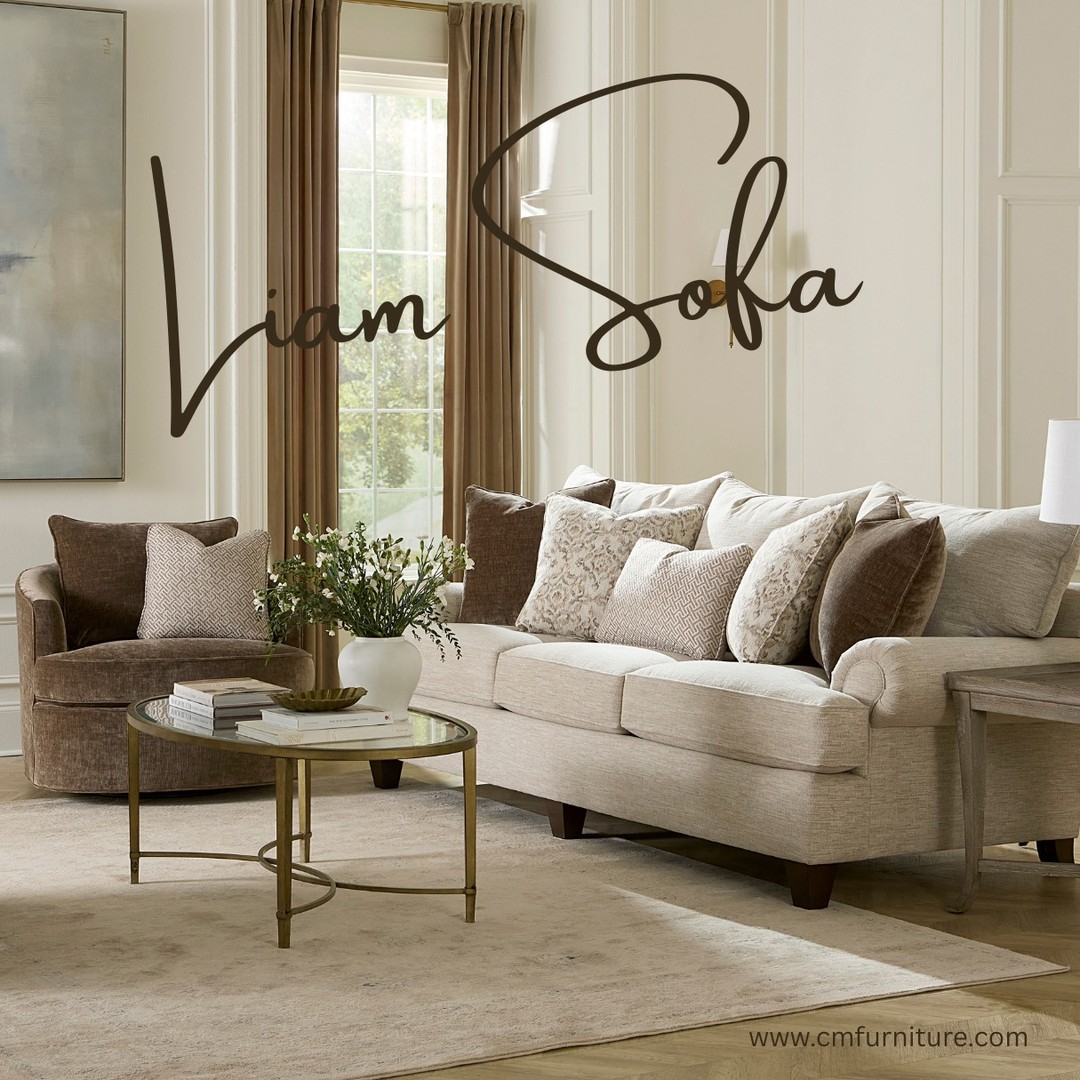 The Liam Sofa (797350PC) pairs family-sized room with deep, premium comfort. Measuring 100" long, it updates a best-selling style with modern tapered legs, set-back roll arms, and five throw pillows. Perfectly paired with the Fallon Swivel Chair (085710BDSC).

#CraftmasterFurniture #CraftedByCraftmaster #LivingRoomGoals #InteriorStyling #HomeInspiration #FurnitureDesign