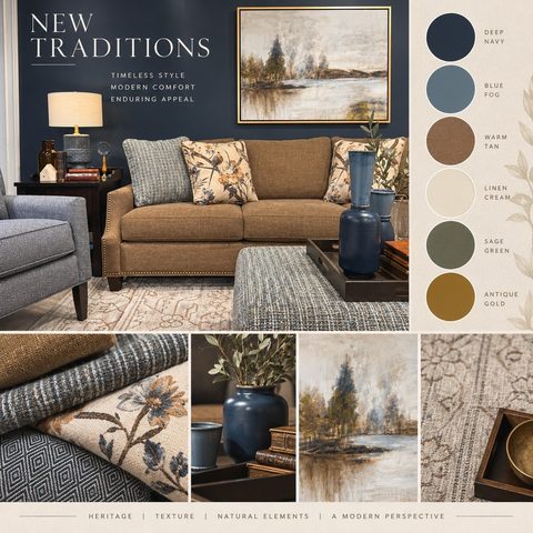 Timeless style meets modern comfort. 🛋️

Our New Traditions pairs deep navies and warm tans with rich heritage textures to create spaces of enduring appeal. From patterned florals to sleek natural elements, these curated textiles and silhouettes are designed to elevate your next interior project or retail showroom.

#craftmasterfurniture #craftedbycraftmaster #furnituredesign #newtraditions #hpmkt26