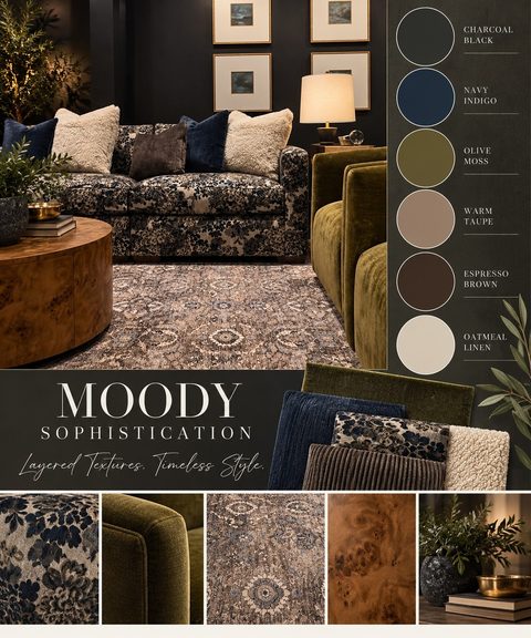 Layered Textures. Timeless Style. 🤎 Bringing in the drama with Espresso Brown, Warm Taupe, and Olive Moss accents. 

#craftedbycraftmaster #craftmasterfurniture #moodysophistication #hpmkt26