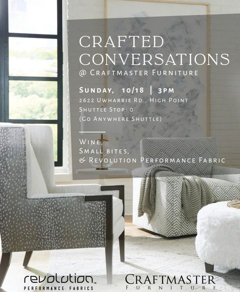TODAY in just a few hours, join the Revolution Fabrics team for an exclusive look behind the scenes. 

We have saved you a seat, so be sure to hop on our shuttle. 

⏰ TODAY Sunday, October 18th @ 3 PM
📍 Craftmaster Showroom - 2622 Uwharrie Rd.
🚐 For convenient shuttle service call: 828-885-9946

Charcuterie cups and wine will be available.

#craftmasterfurniture #southernrootsbycm #craftedconversations #hpmkt2026 #revolutionfabrics