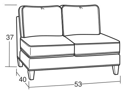 Tearpad drawing of the armless loveseat, for its size and shape